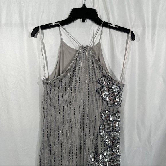 NEW Adrianna‎ Papell [ 4 US ] Floral Beaded Midi Dress in Bridal Silver - Picture 9 of 13